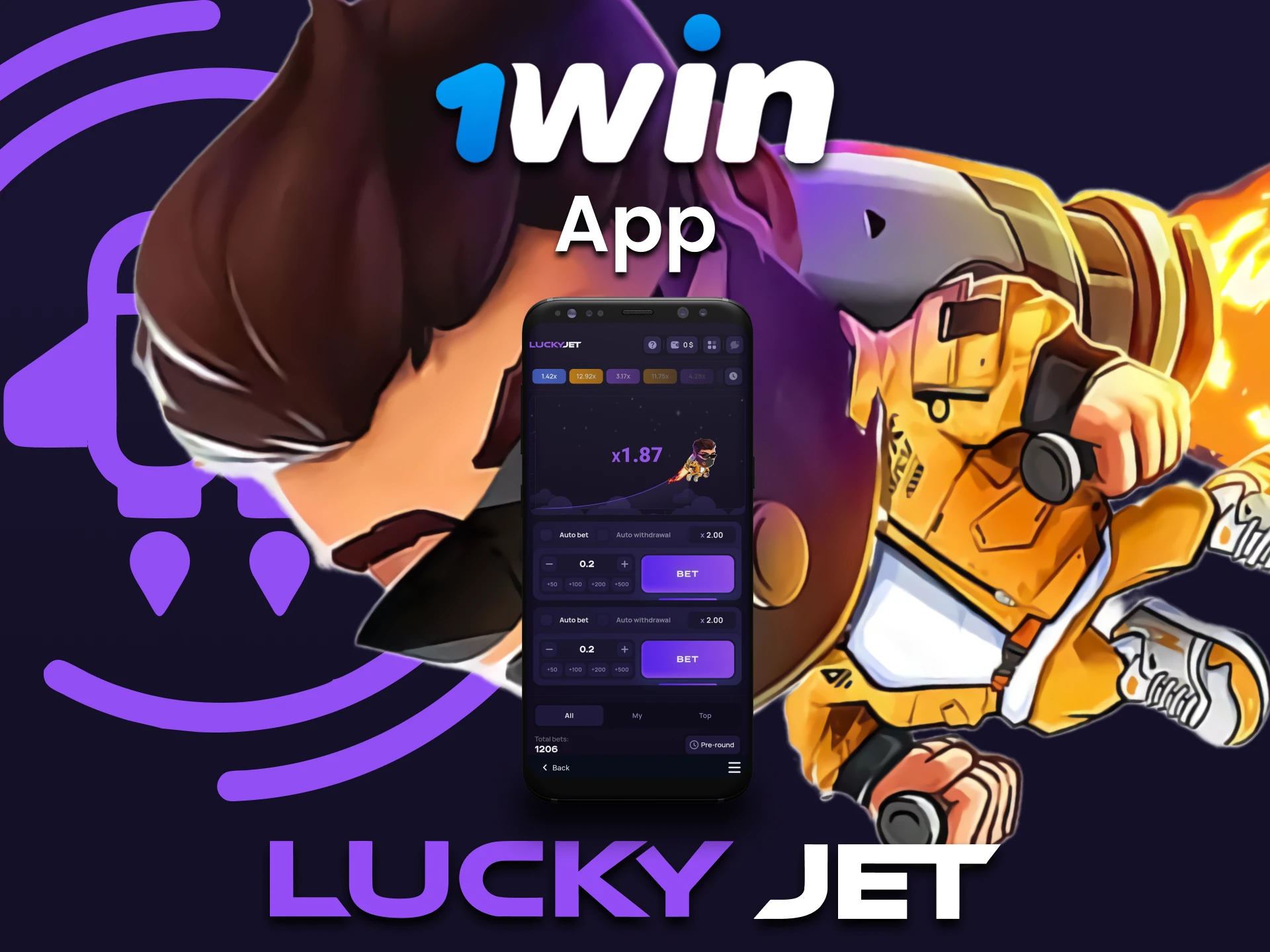Play Lucky Jet through the 1win app.