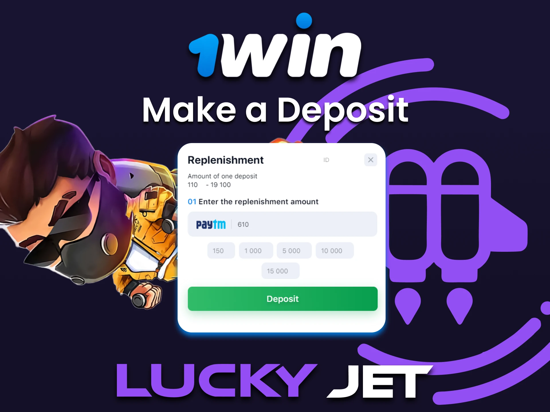 Fund your account to play Lucky Jetn from 1win.