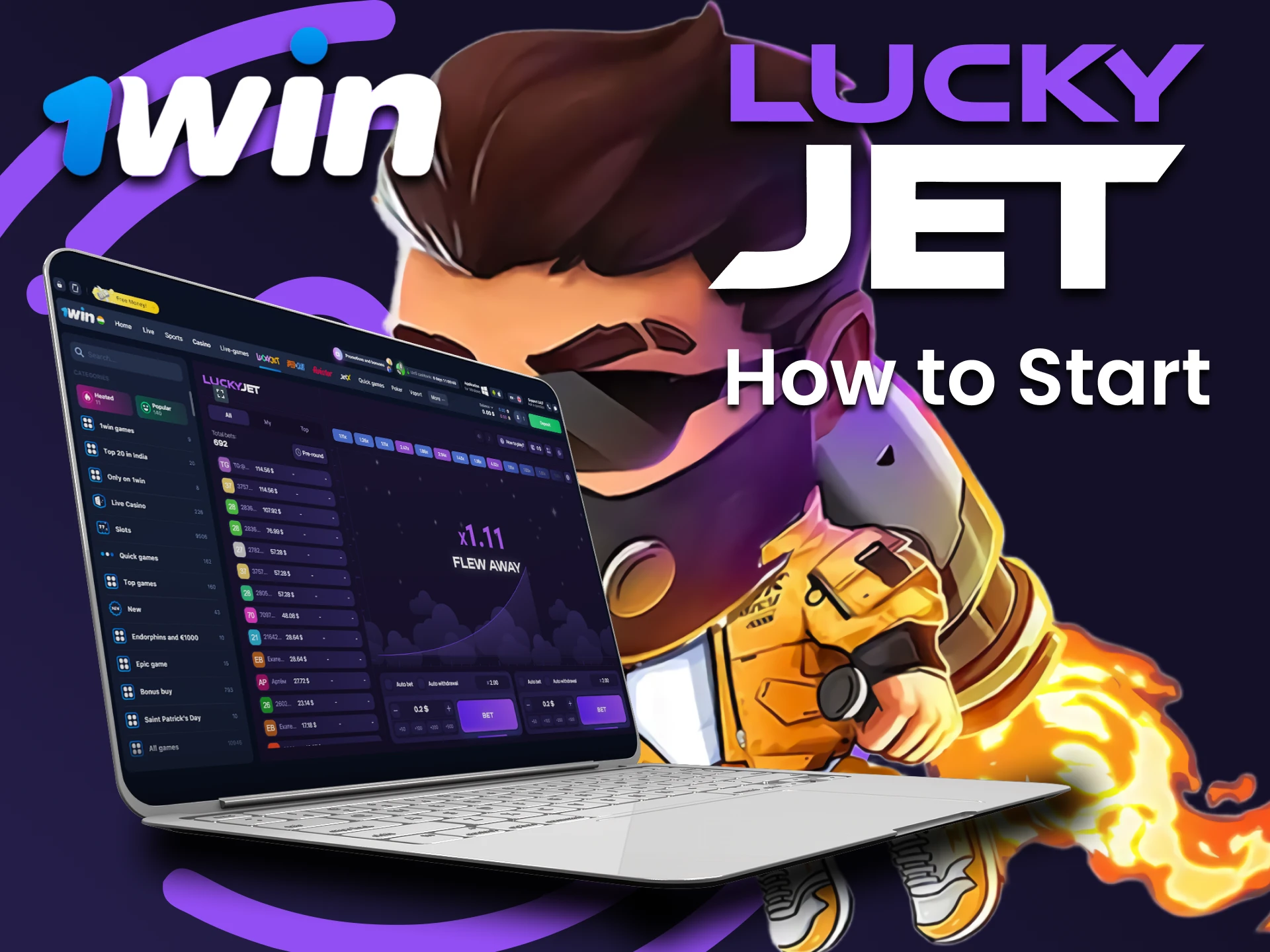 Go to the right section on 1win to play Lucky Jet.