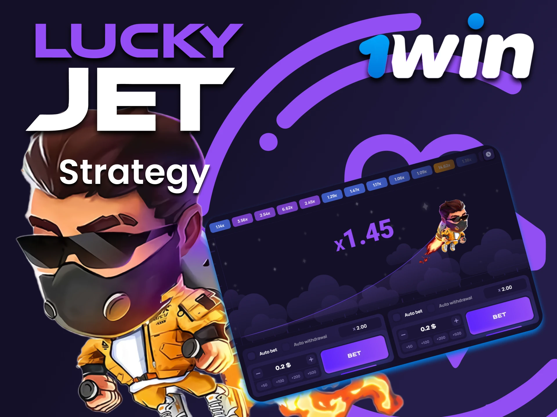 Choose your winning strategy in Lucky Jet on 1win.