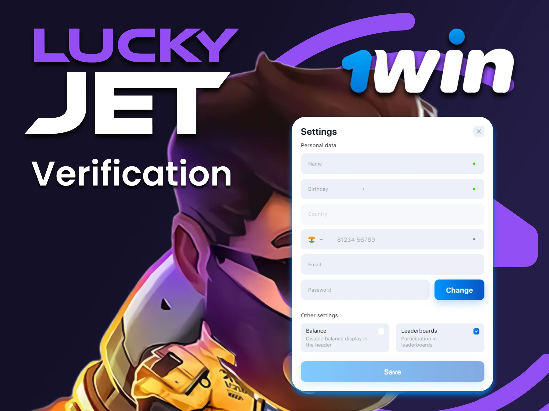 It is necessary to fill in personal data to play Lucky Jet on 1win.
