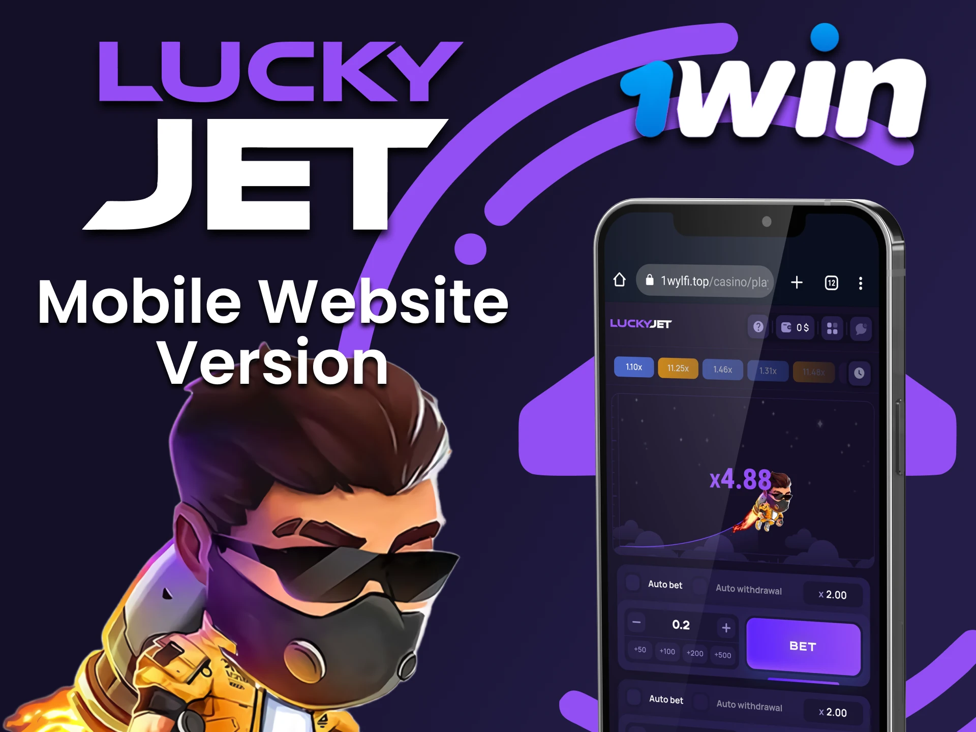 Use the mobile version of the 1win website to play Lucky Jet.