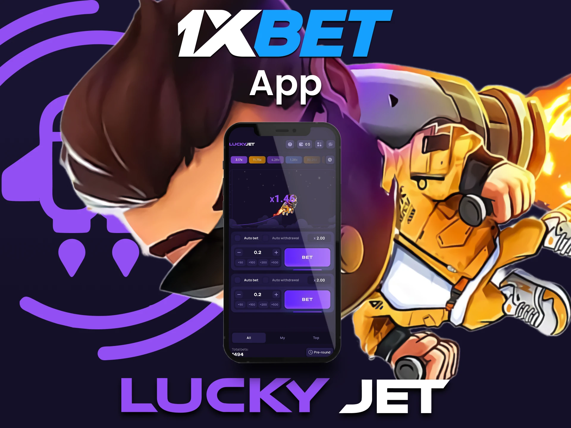 To play Lucky Jet, use the 1xbet app.
