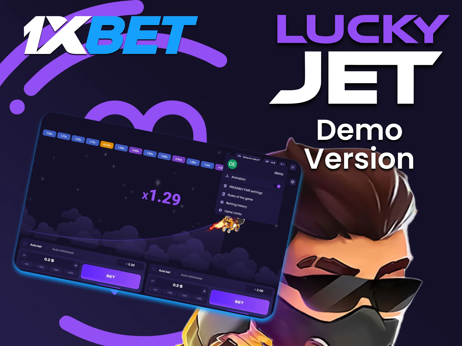 In the demo version of the game Lucky Jet on 1xbet you can get experience.