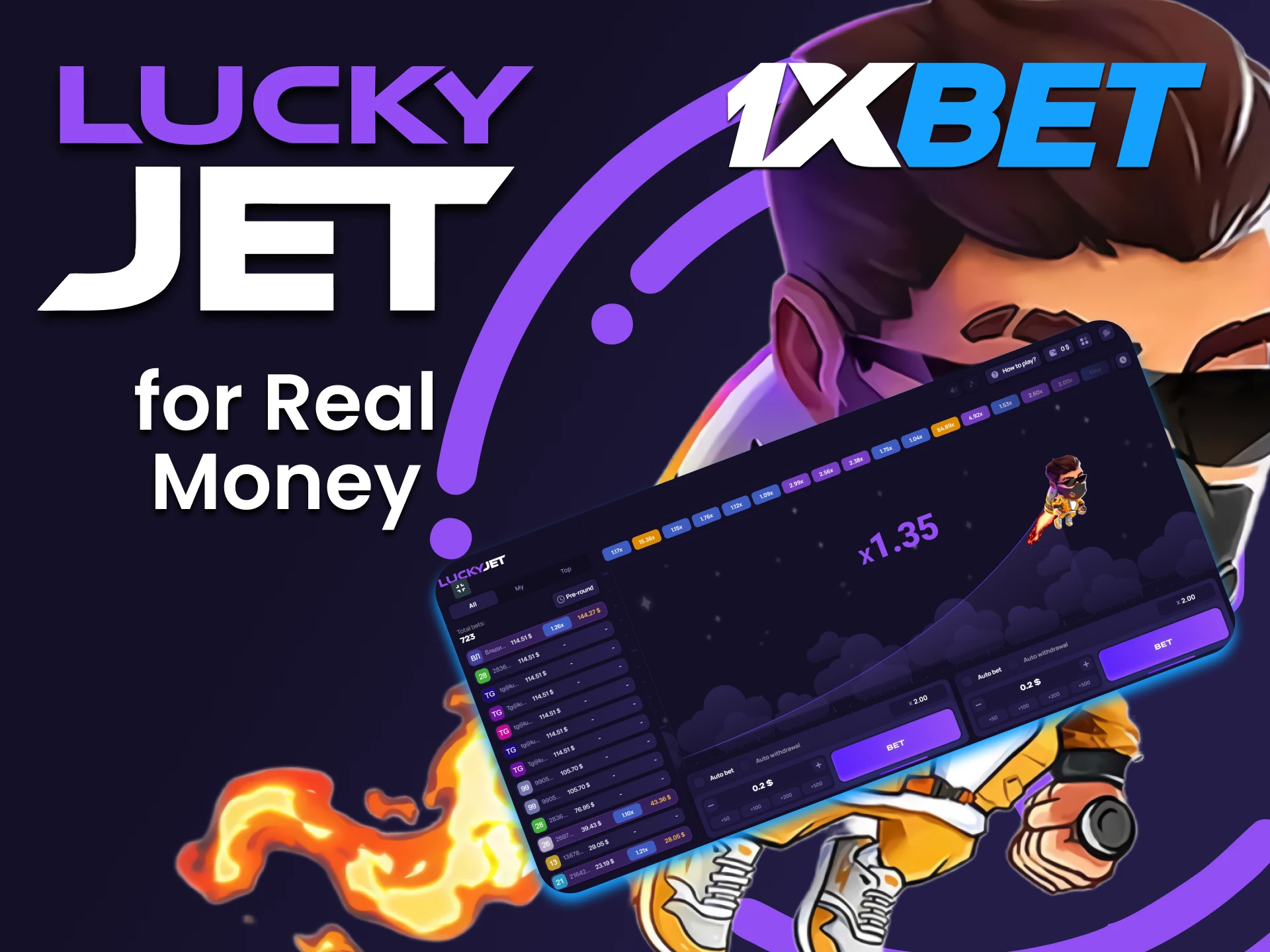 Win money by winning Lucky Jet with 1xbet.