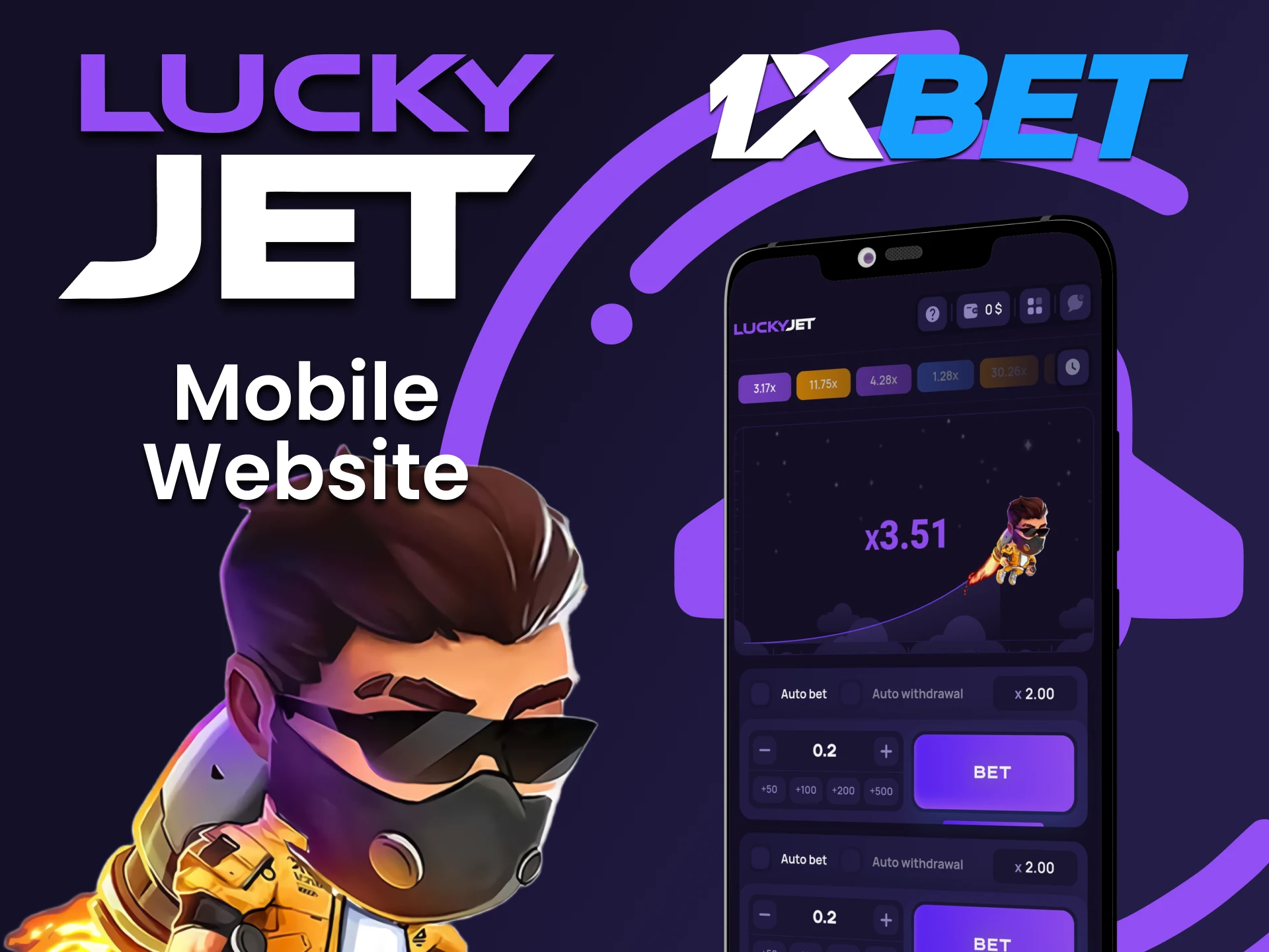 Using 1xbet on your phone you will be able to play Lucky Jet.