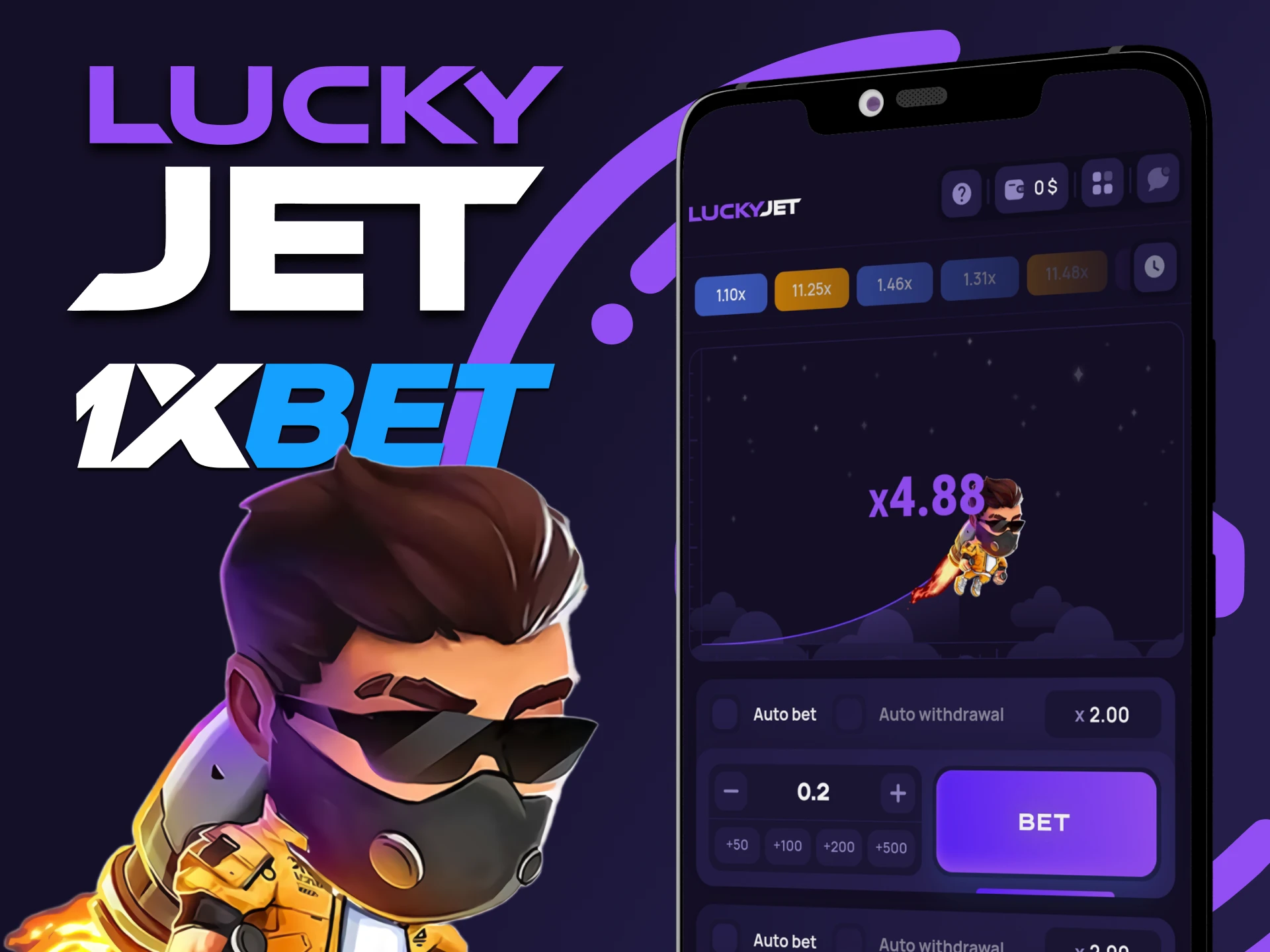 Juega a Lucky Jet a través de la app 1xbet.
