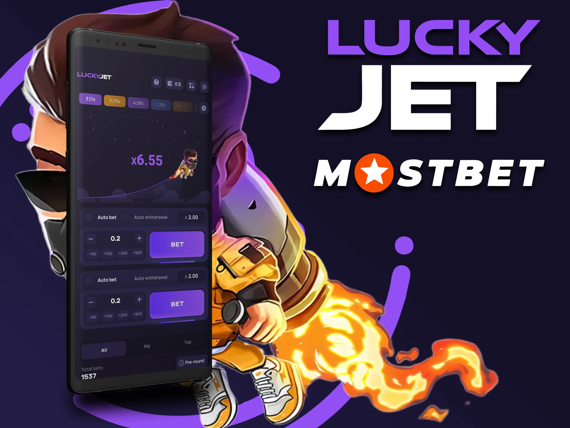 Juega a Lucky Jet a través de la aplicación Mostbet.