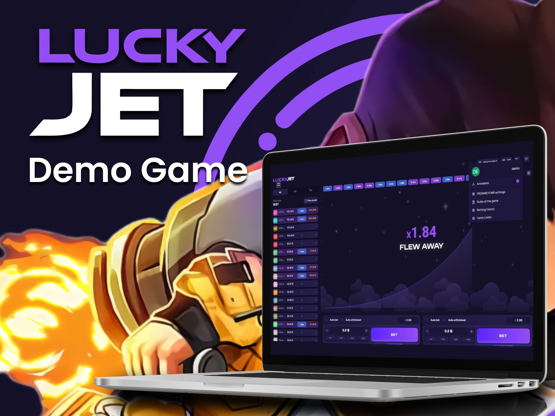 Play a special version of Lucky Jet for training.