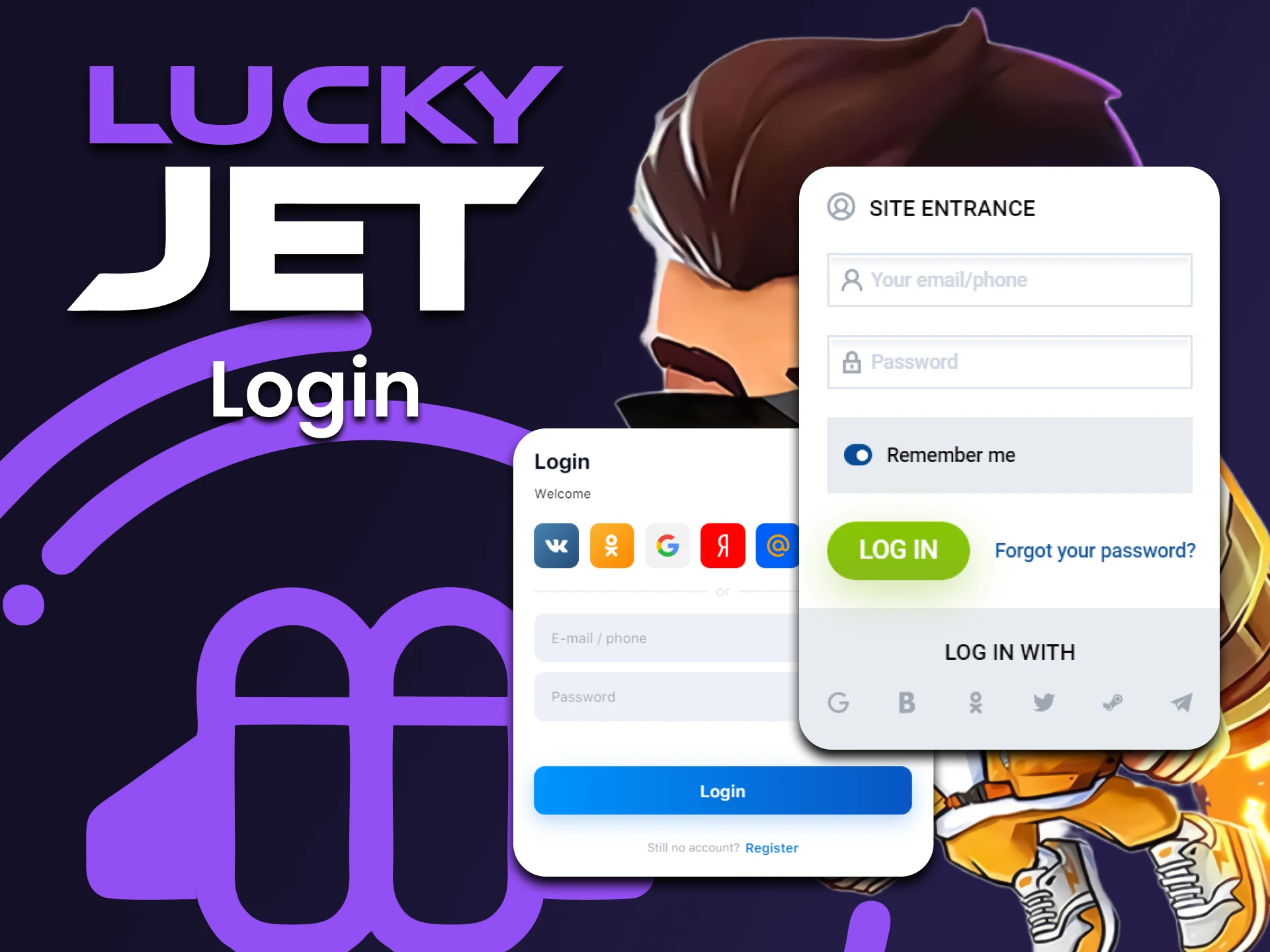 Log in to your personal account to start playing Lucky Jet.