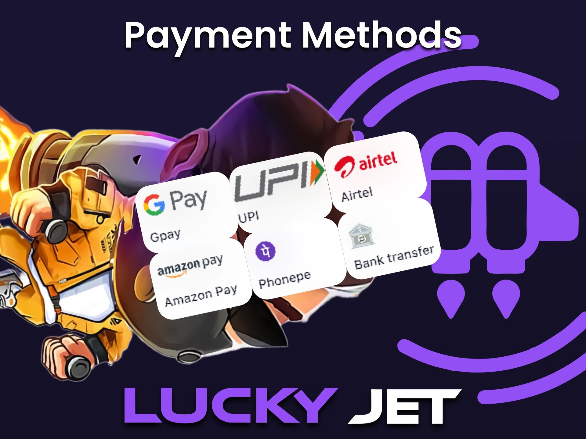 La variedad de métodos de pago ofrece a los jugadores de Lucky Jet una amplia gama de opciones a la hora de realizar depósitos y retiradas.