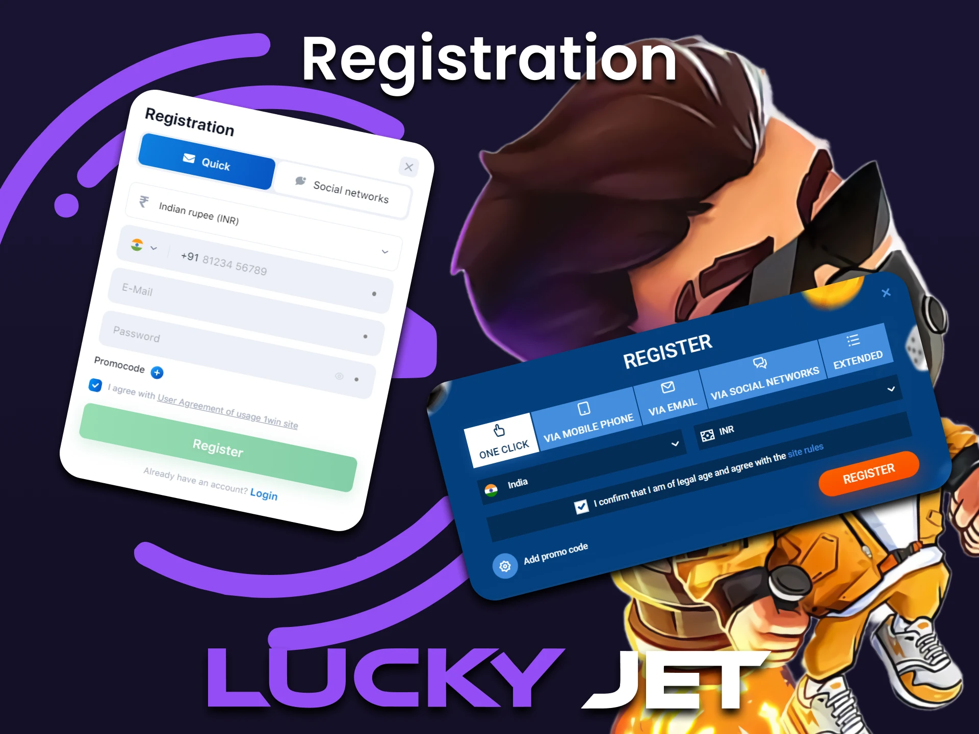 Create a personal account and start playing Lucky Jet.
