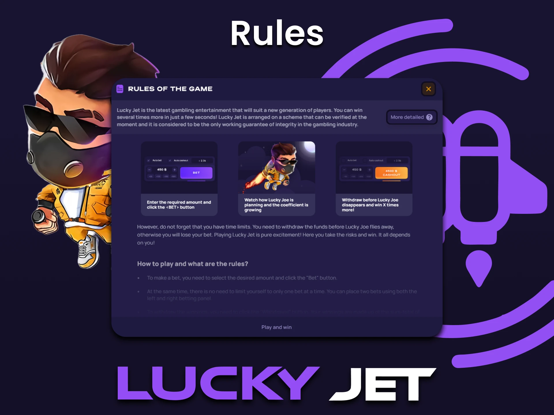 Learn online the rules of the Lucky Jet game.