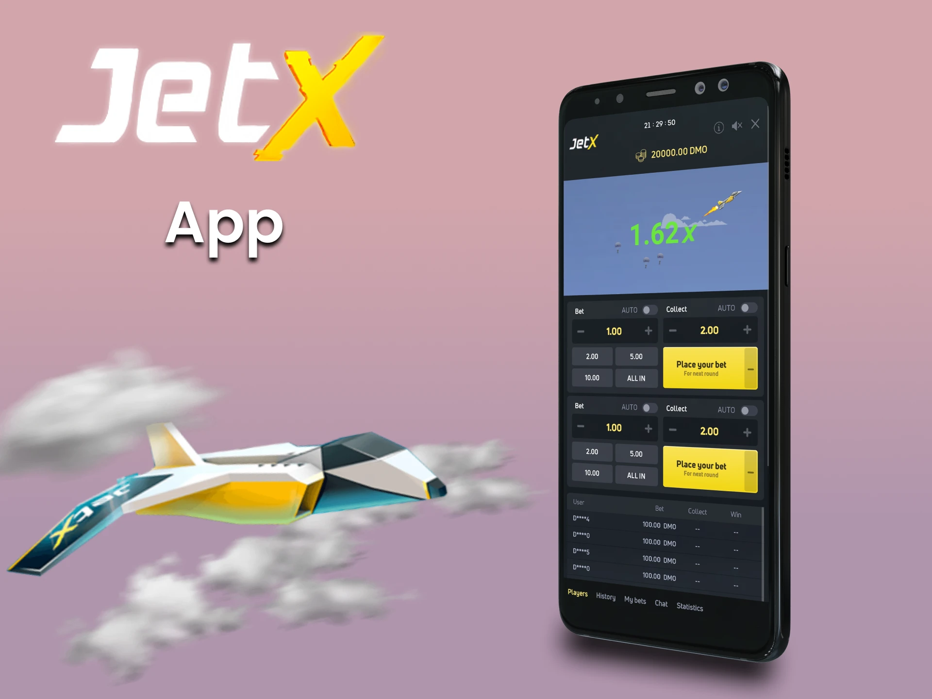 Play JetX through the app on your phone.