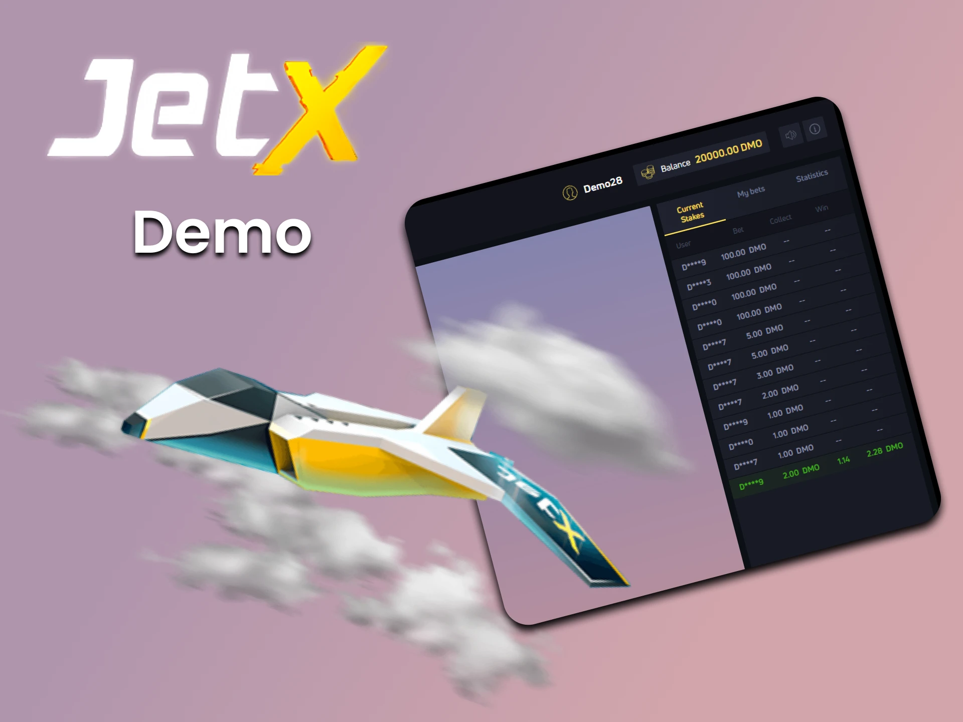 Train in demo version of JetX game.