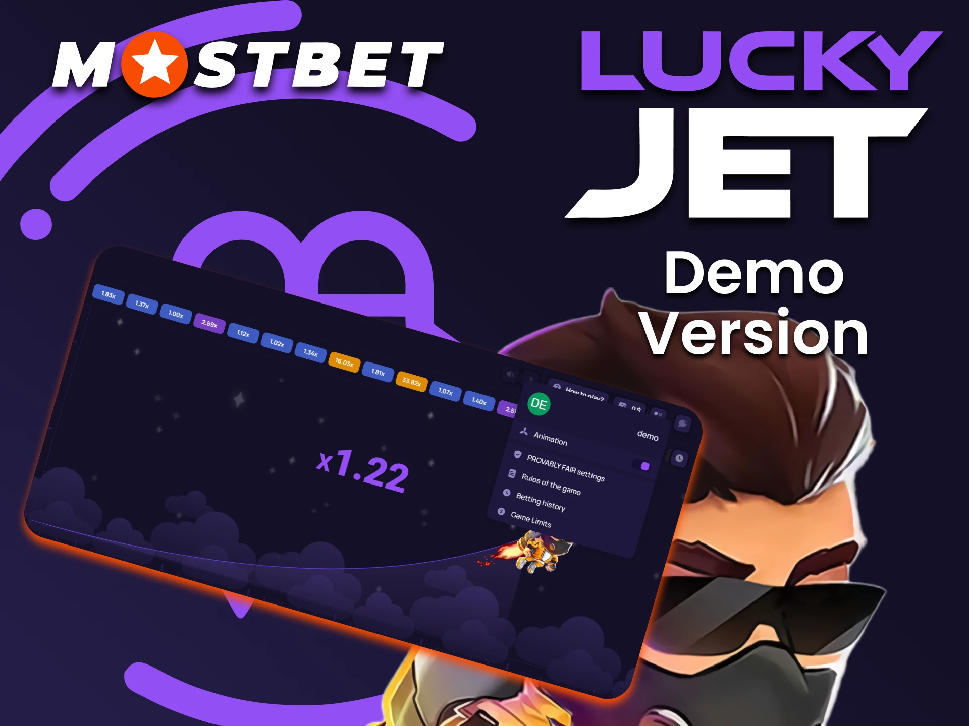 Learn the game in the demo version of Lucky Jet at Mostbet.