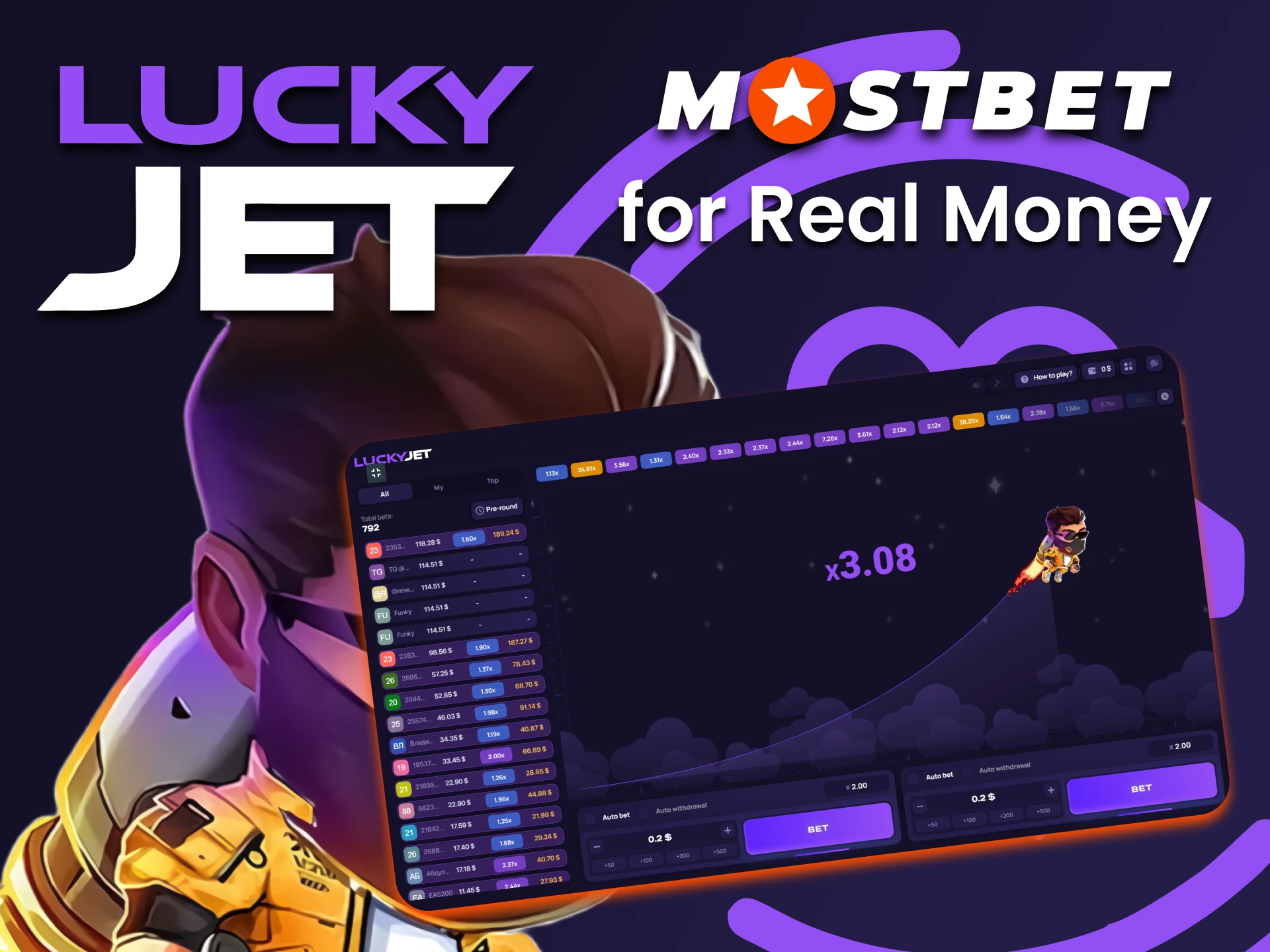 To play for real money in Lucky Jet, you need to fund your account at Mostbet.