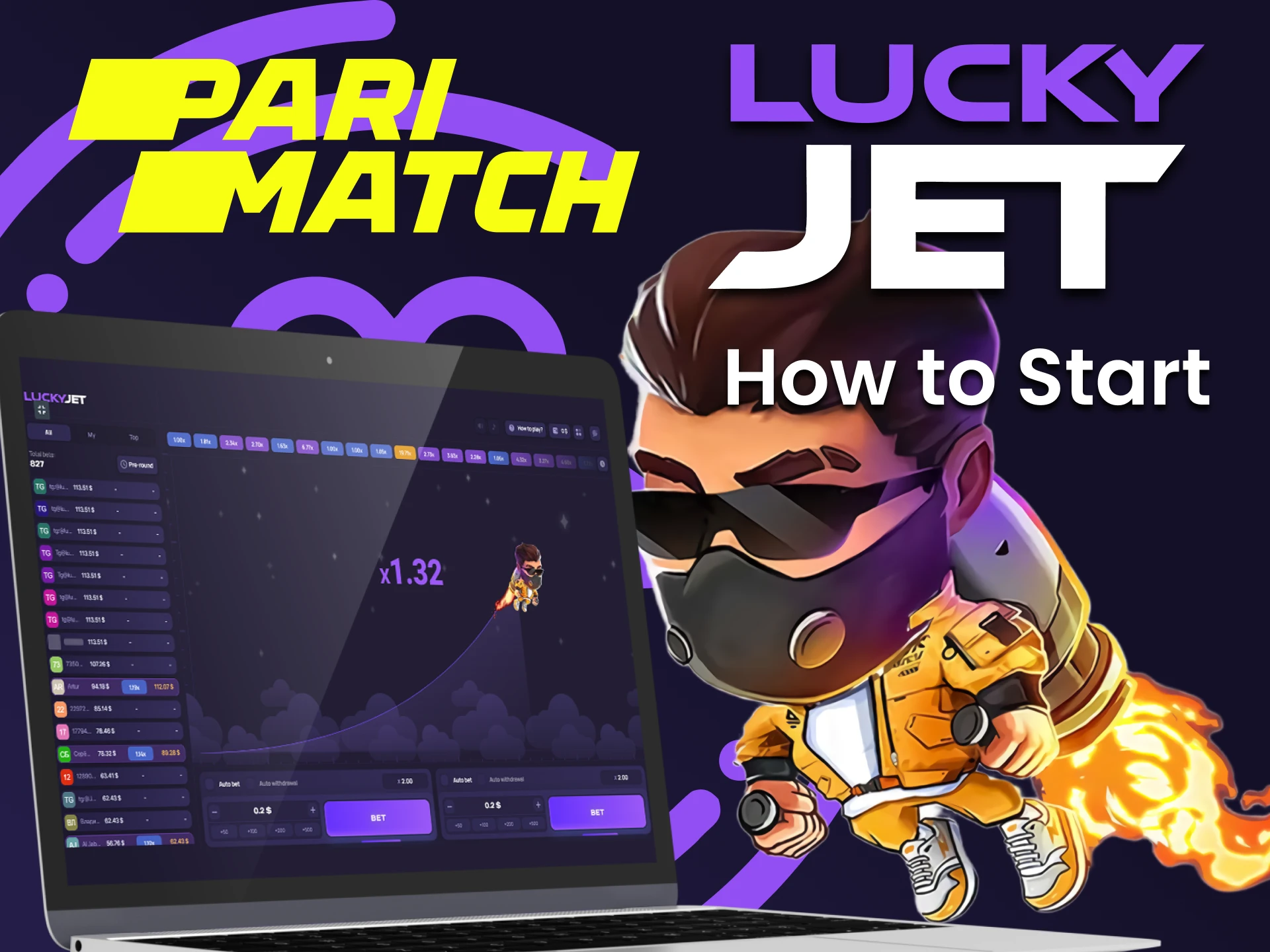 Go to the desired Parimatch section and start playing Lucky Jet.