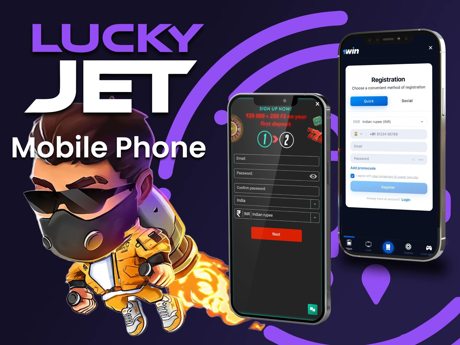 Puedes registrarte a través de una aplicación móvil para empezar a jugar a Lucky Jet.