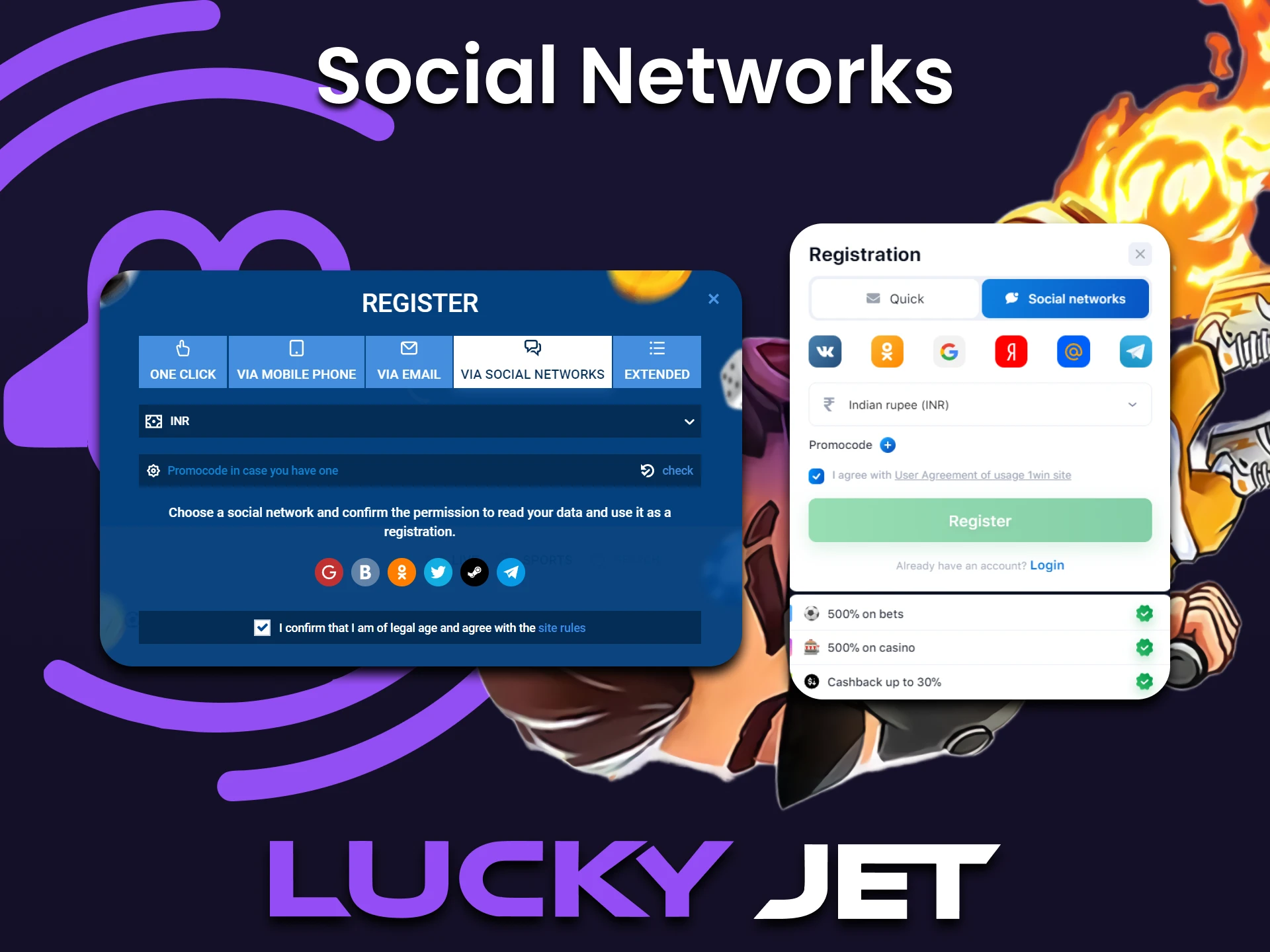 Vous pouvez vous inscrire par e-mail pour commencer à jouer à Lucky Jet.