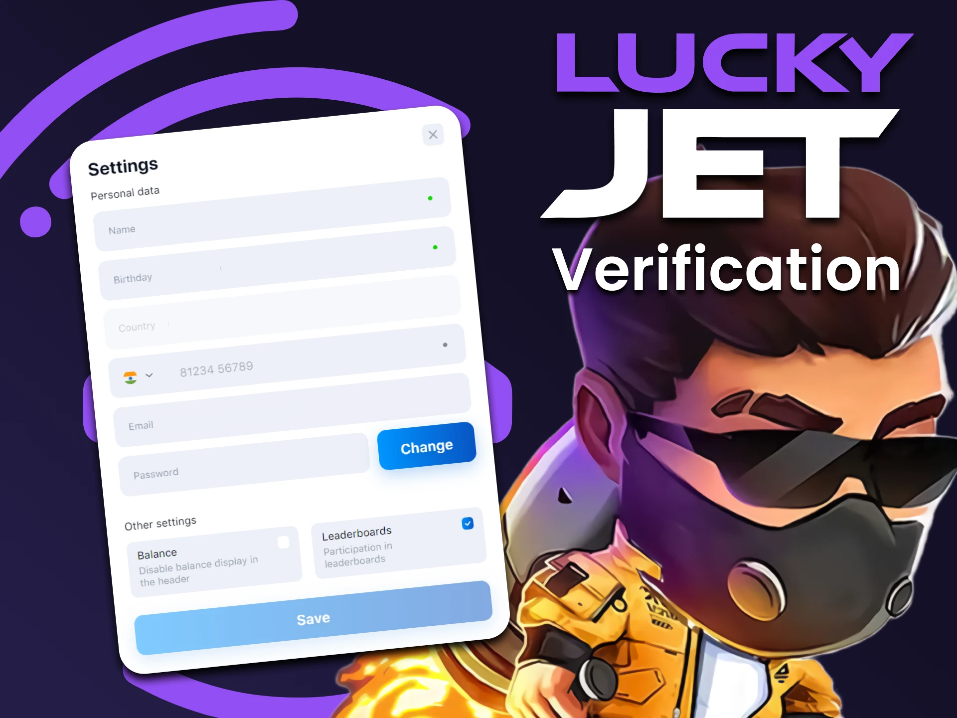 Rellena tus datos personales para jugar a Lucky Jet.