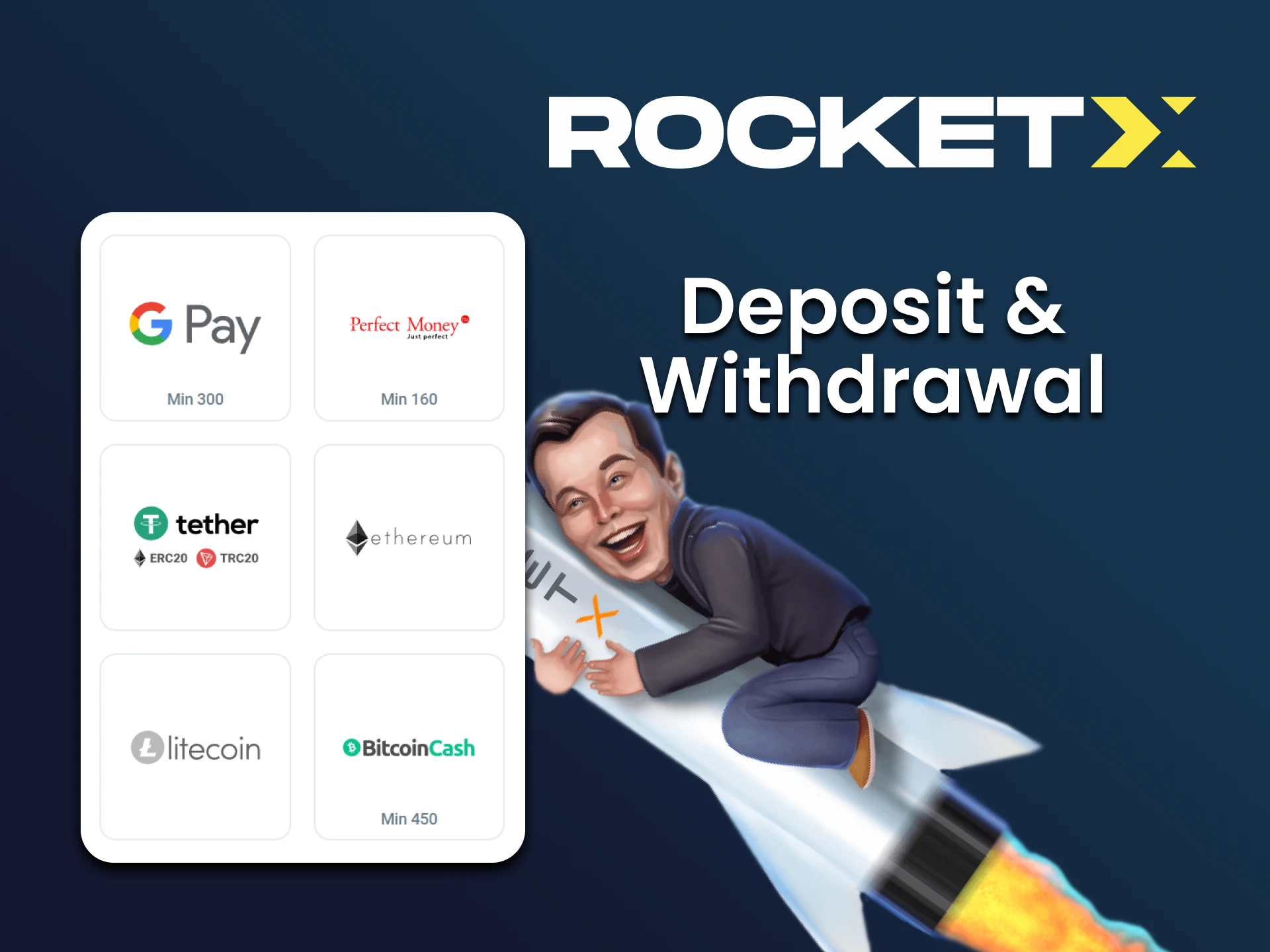 Deposit and withdraw funds in a convenient way to play Rocket X.