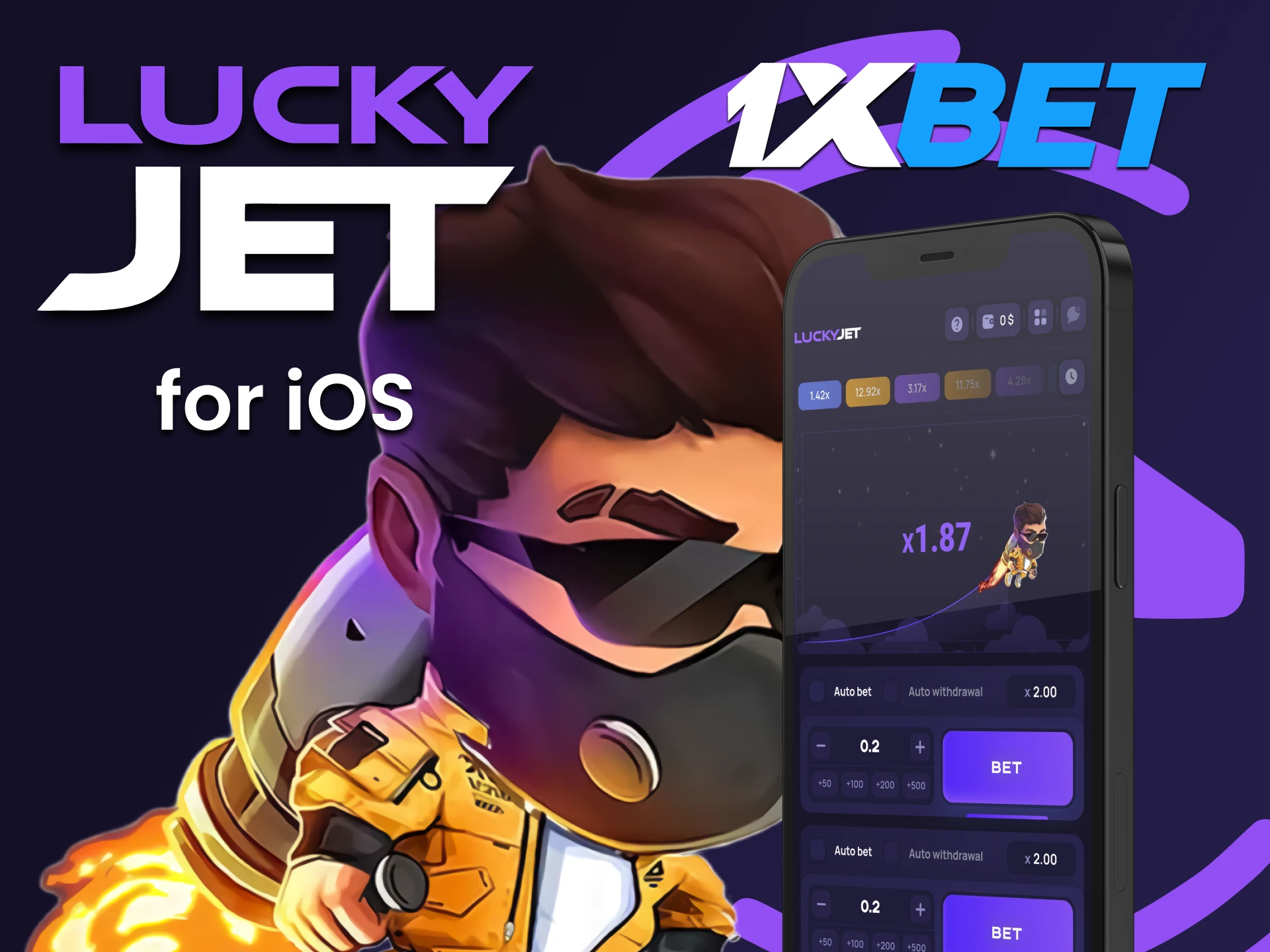 Play Lucky Jet with the 1xbet app for iOS.