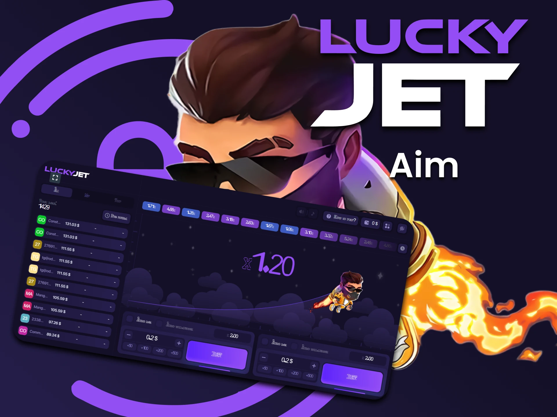 The goal of Lucky Jet gambling game is to manage to withdraw your bet before Lucky Joe flies away.