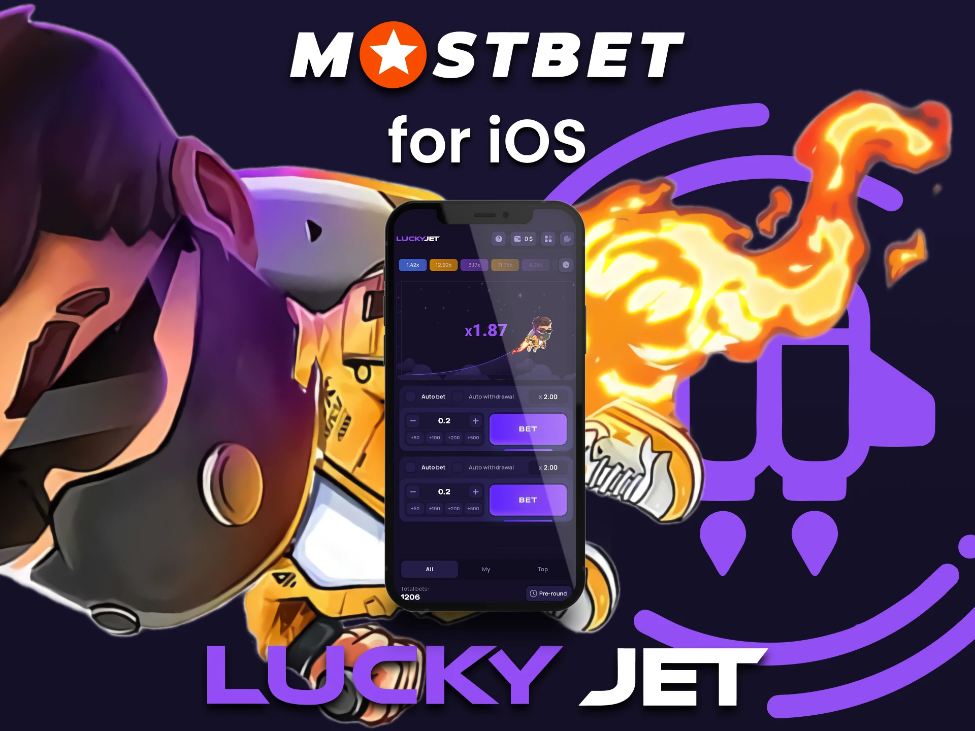 Use the Mostbet app on iOS to play Lucky Jet.