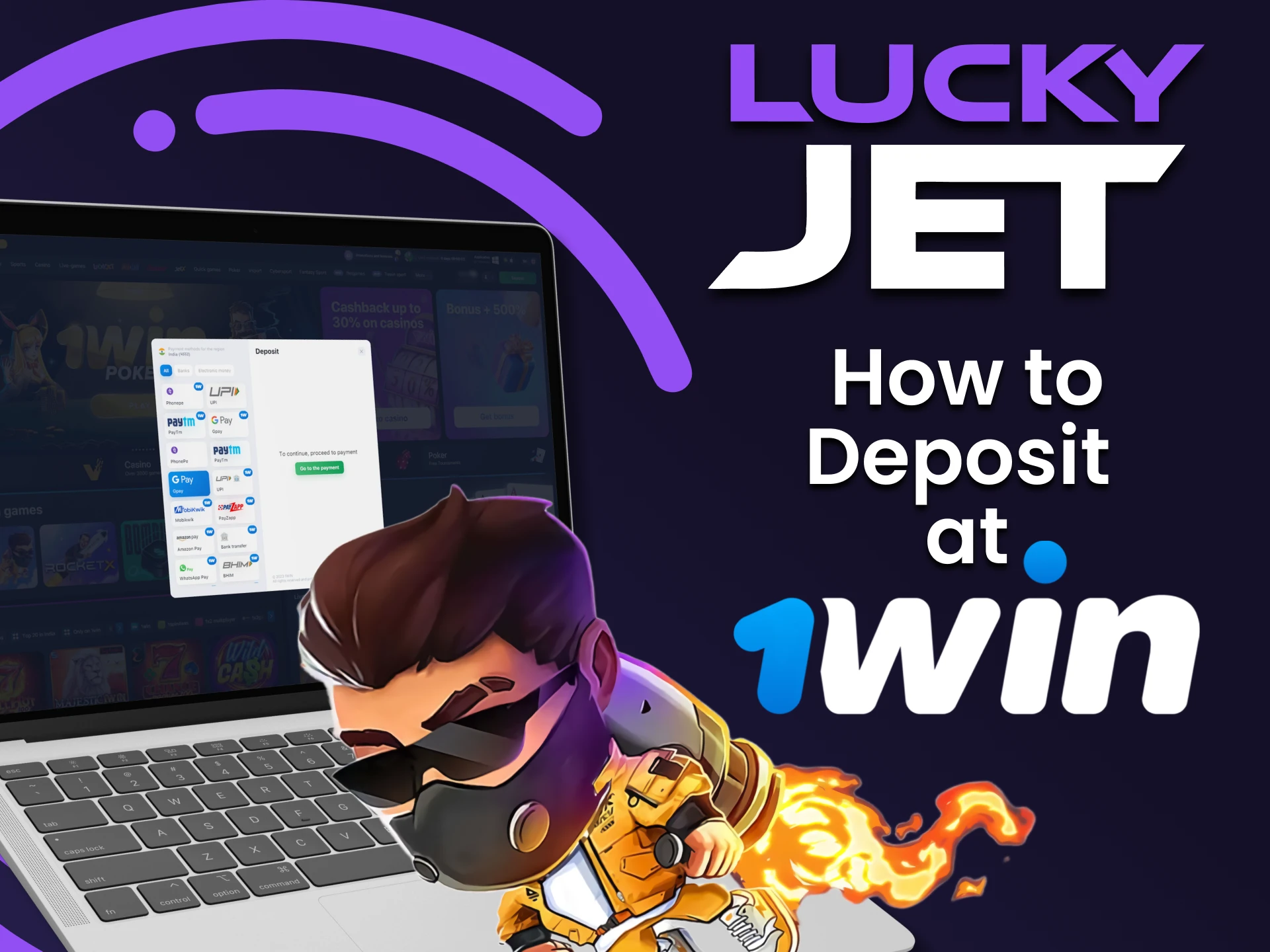 Deposite fondos en su cuenta fácilmente en 1Win para apostar en Lucky Jet.