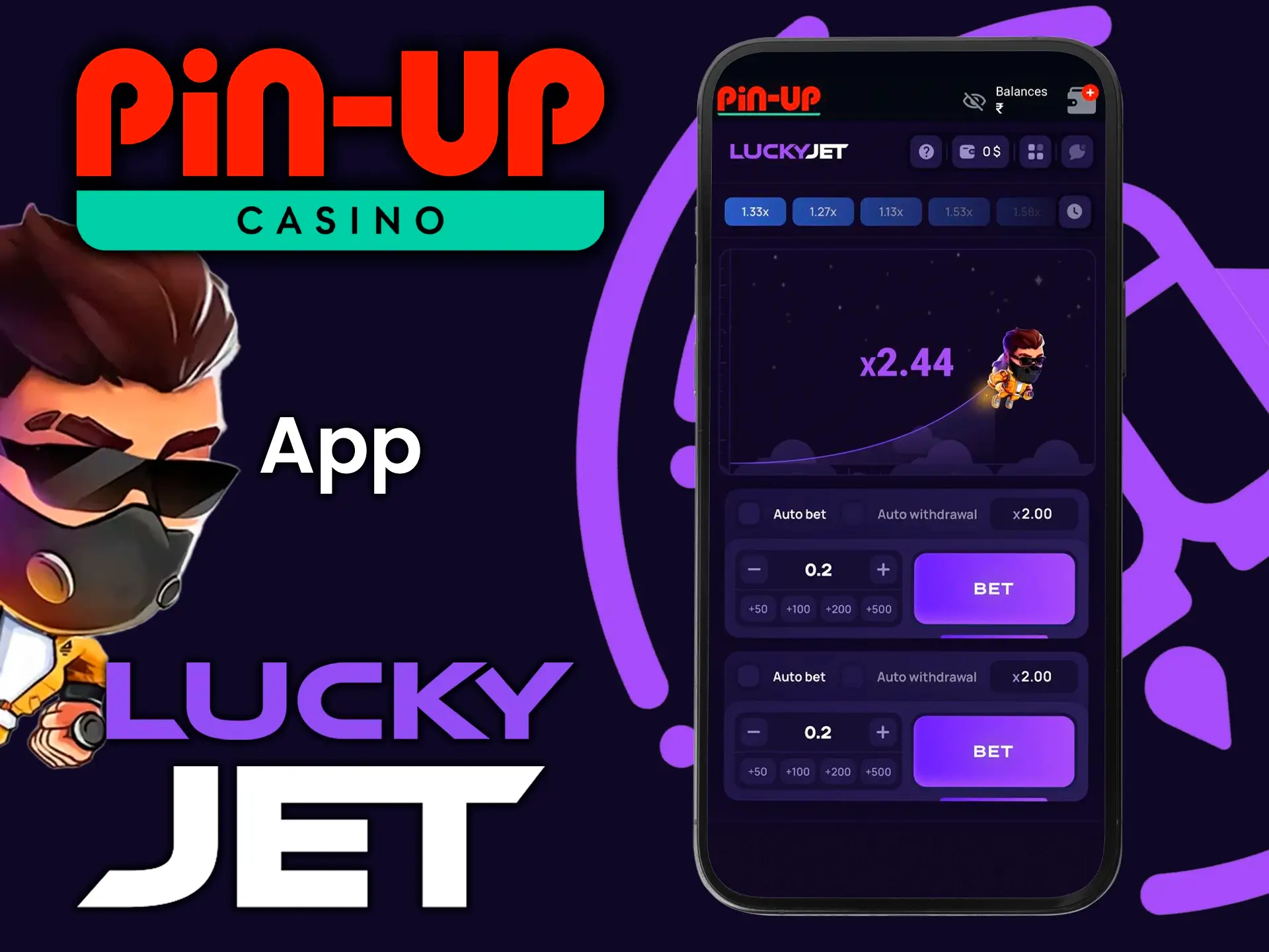 Play Lucky Jet through the Pin Up app.