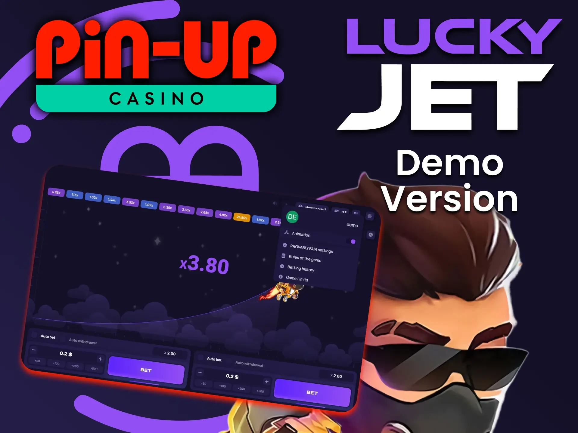 Train in a special version of the game Lucky Jet from Pin Up.
