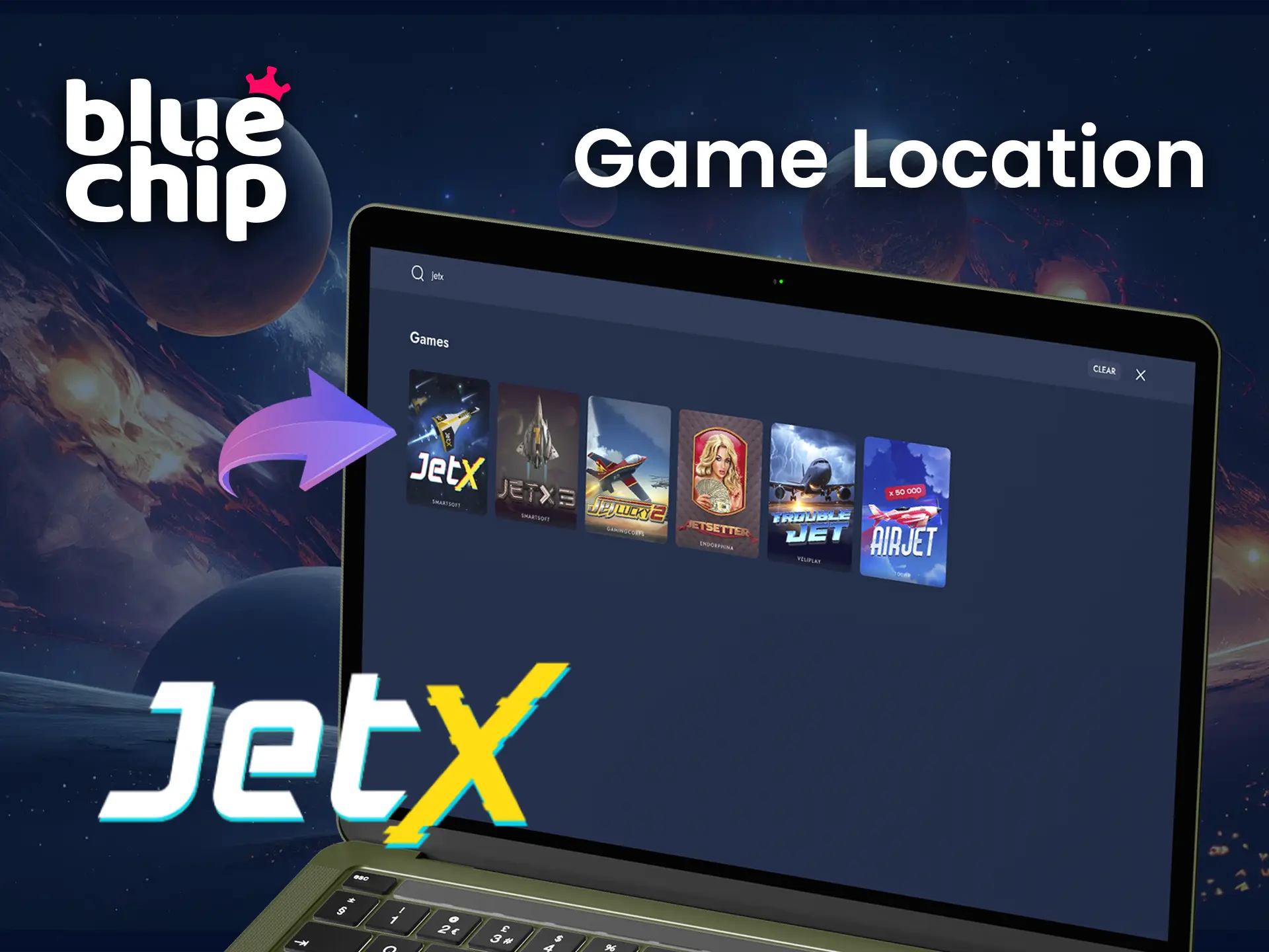 Use the Bluechip Casino search to quickly find Jetx and win your first bonus.