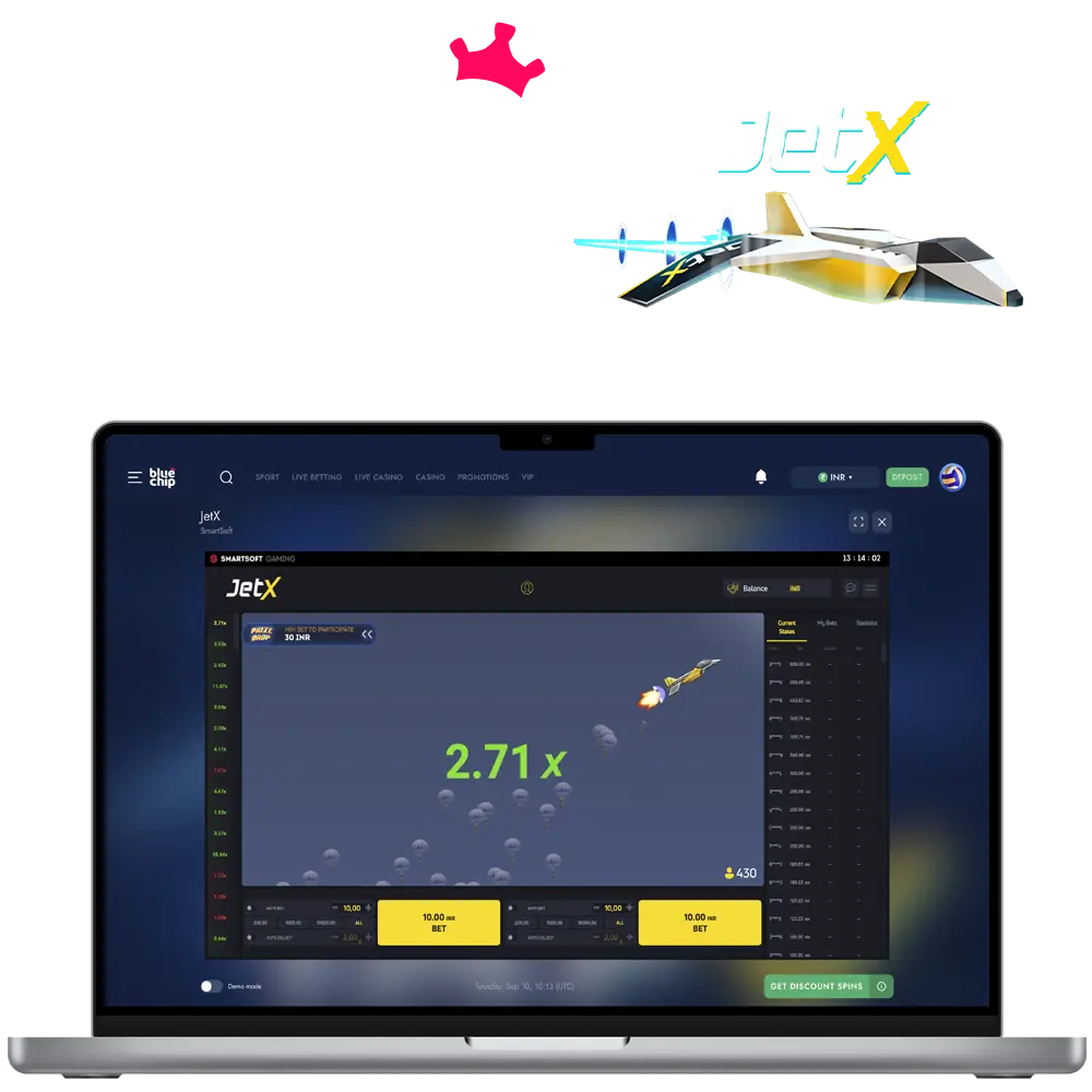 Try your luck and snag a big bonus in the Jetx game from Bluechip Casino.