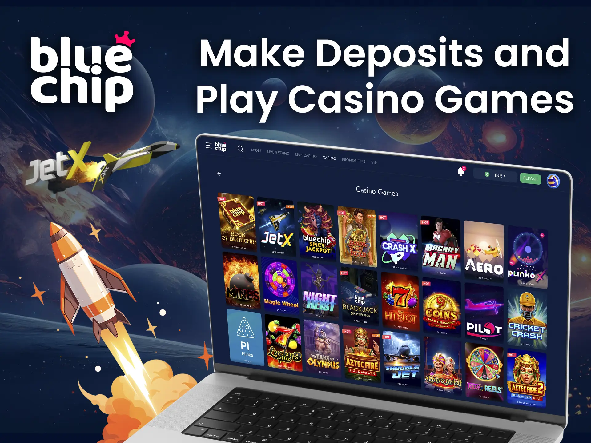 Launch Jetx and start winning with Bluechip Casino.