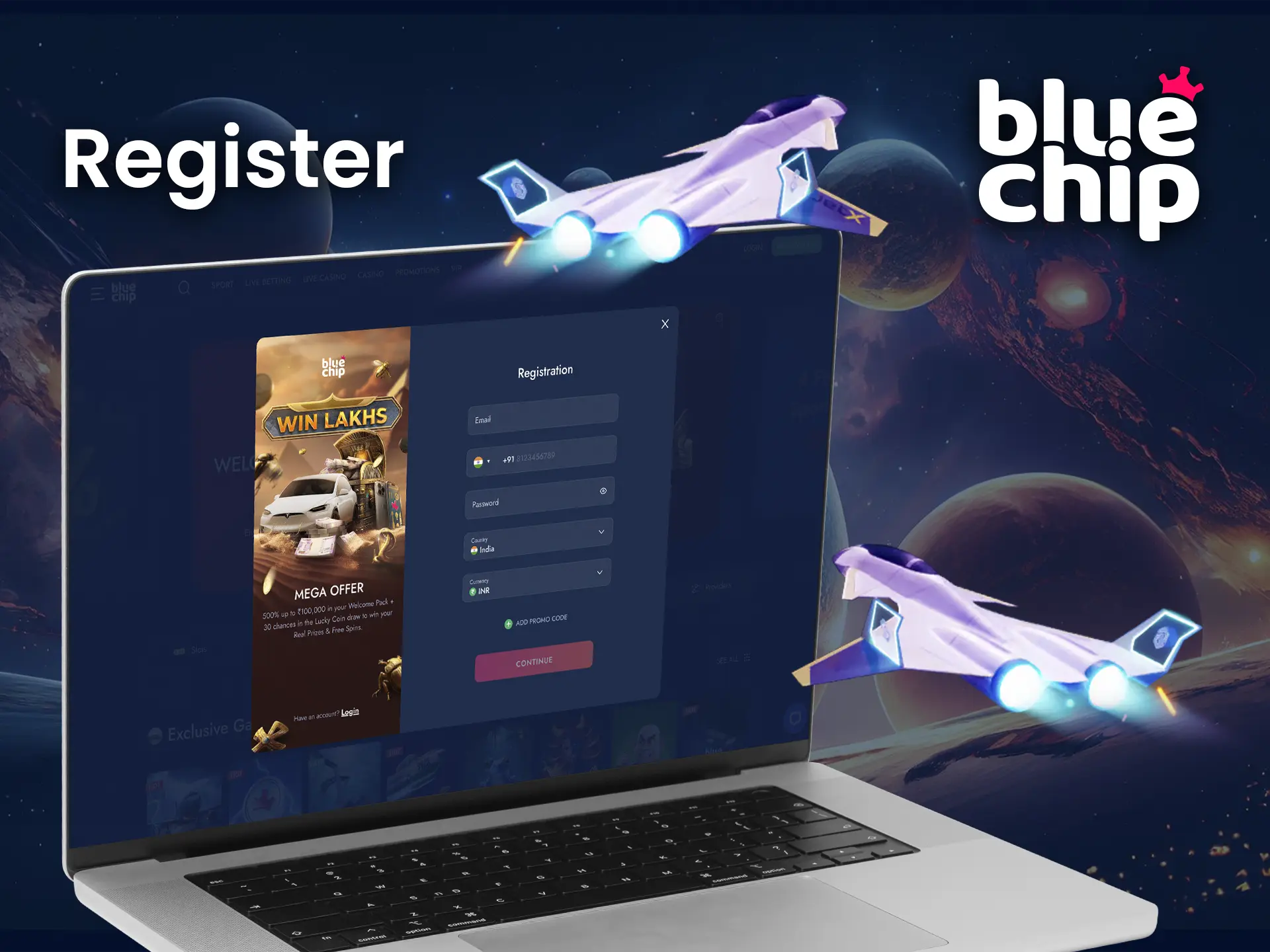 Bluechip Casino has a great interface where you will easily complete account registration.